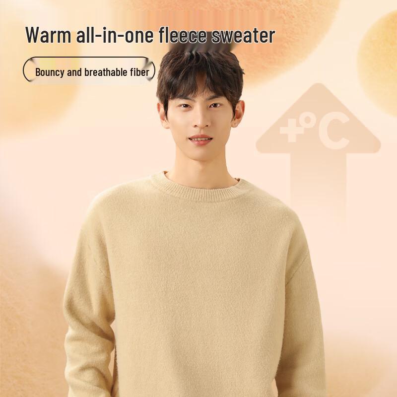 Men's Winter Warm Fleece-Lined Round Neck Knit Sweater