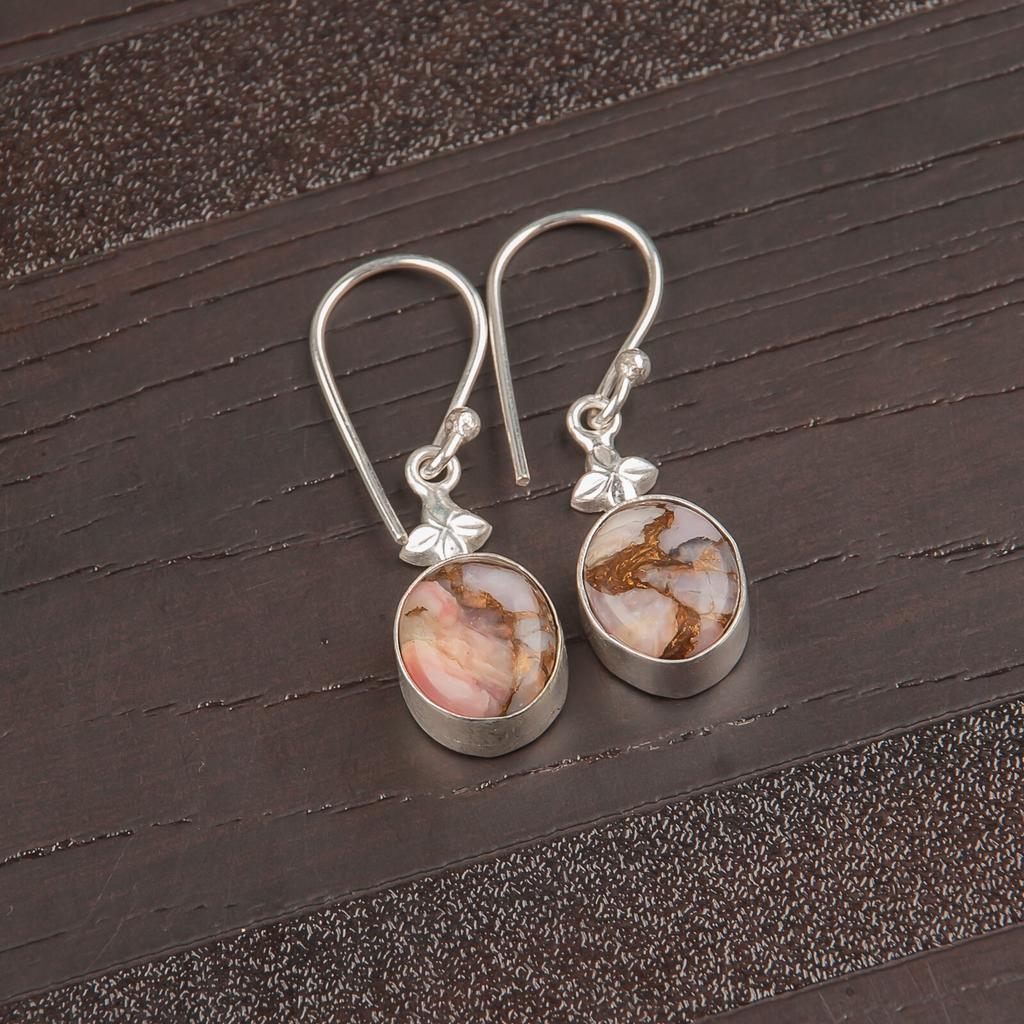 Pink Copper Turquoise Gemsstone 925 Sterling Silver Lovely Jewelry Earrings Gift EE-6-40