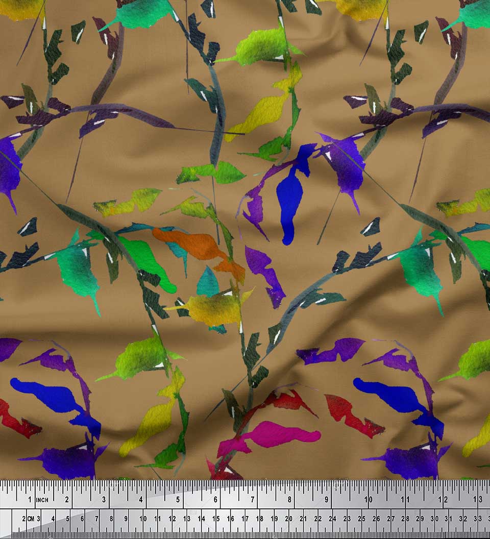 

Тканина Soimoi Black, Японія, креп-сатин, листя, акварельний друк, метр 42 дюйми 42 Inch Wide - Poly Crepe коричневий