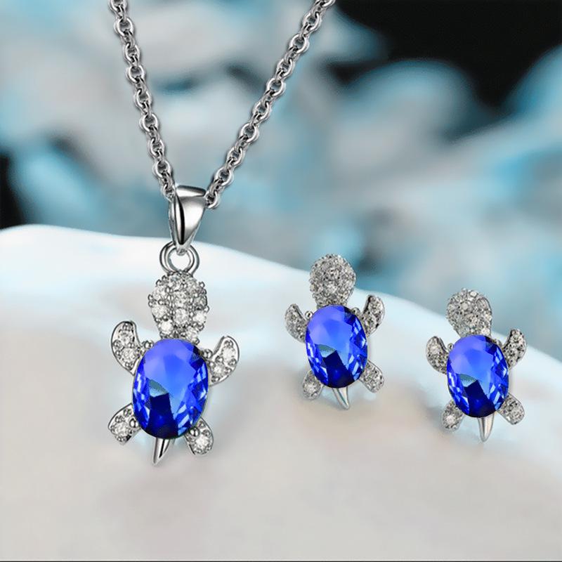 Elegant Turtle Necklace and Earring Set with Full Diamond Design
