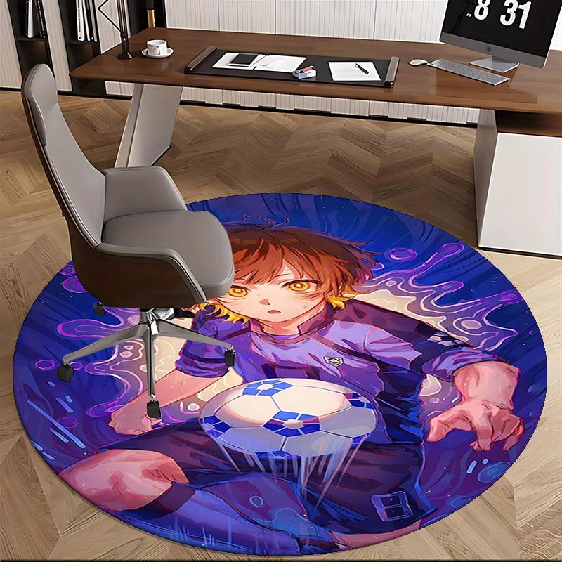 1pc Anime Soccer Player with Ball Round Carpet - Office Chair Mat, Non-Slip Rug for Home Decor, Living Room, Bedroom, Game Room