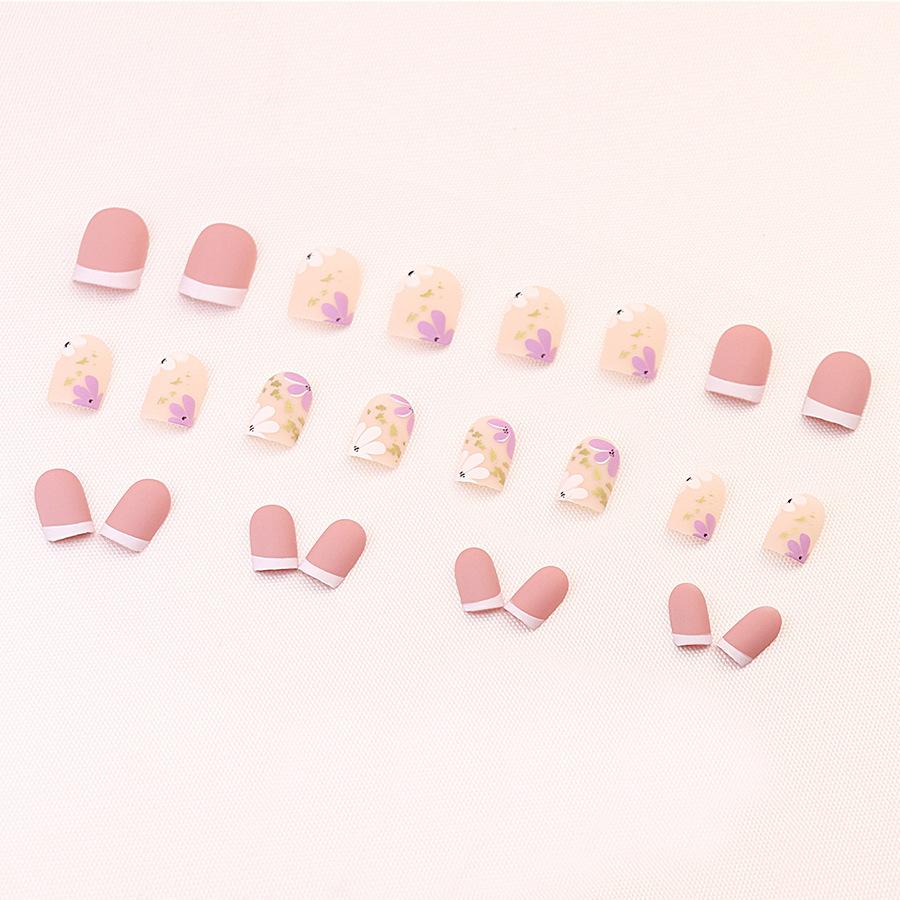 24 Pieces Frosted Texture Short Flower Sweet French Fake Nails  Box 24 Pieces