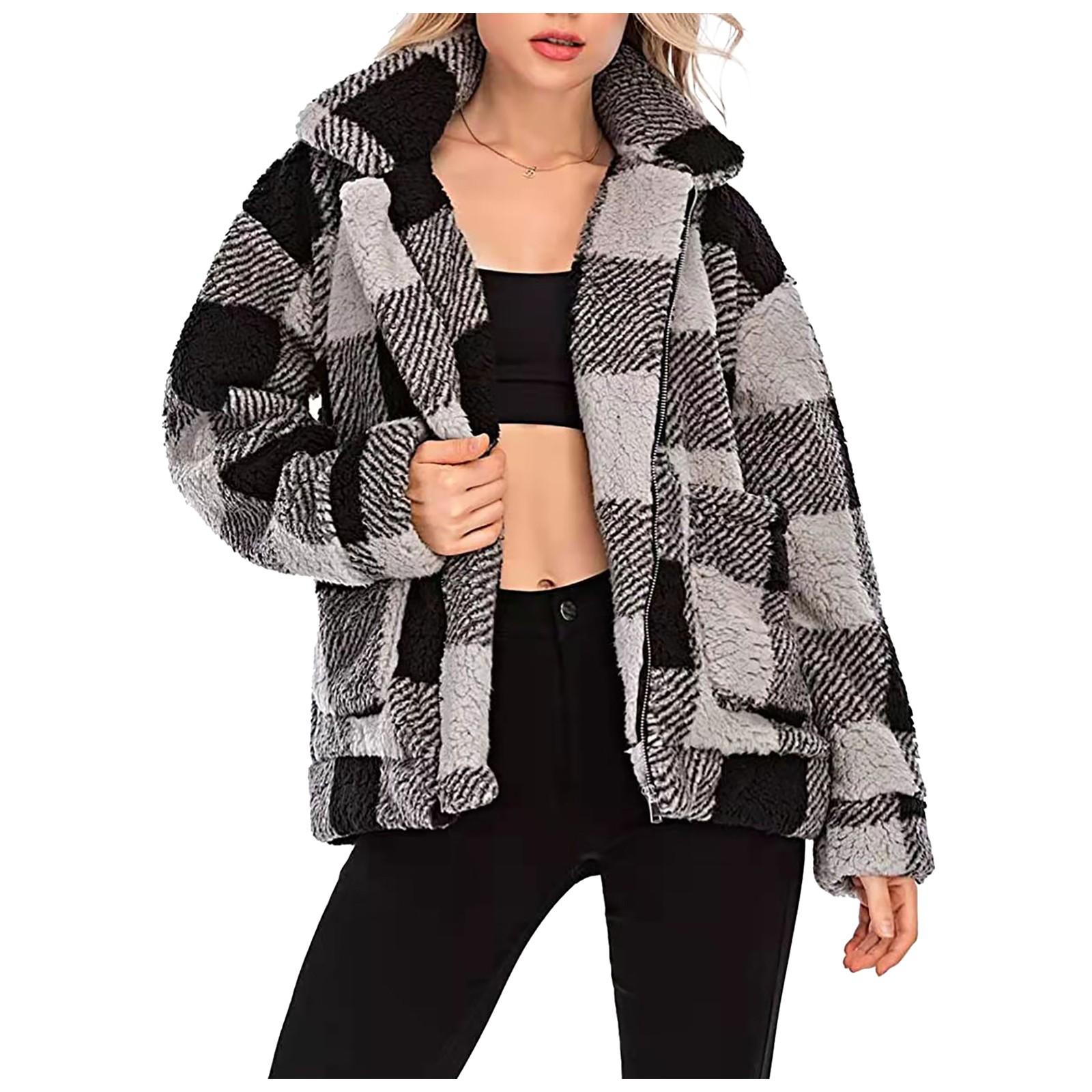 

Модная повседневная женская плюшевая карманная куртка в клетку в тон кардигана L чёрный