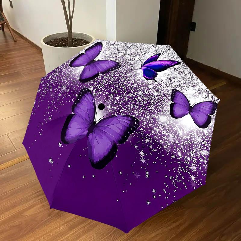 1PC Purple Butterfly Umbrella-8-Rib Reinforced, Automatic Open, Lightweight & Durable, Cute Fashion Accessory for Outdoor-P107