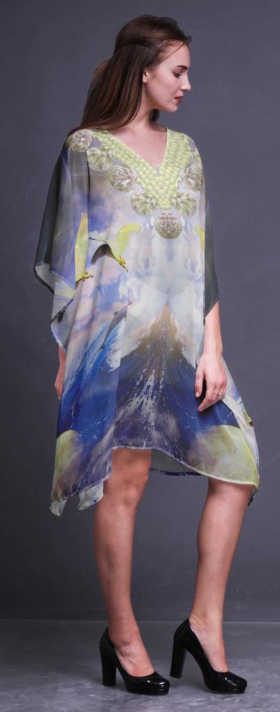Phagun Ladies Kaftan Holiday Loungewear Midi Dress Beach Coverup-4X-5X