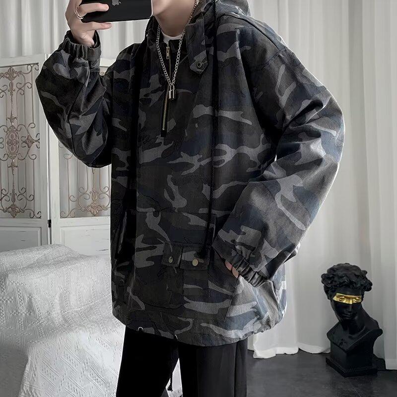 Men's American Retro Camouflage Hooded Workwear Jacket - Spring 2024 Trend