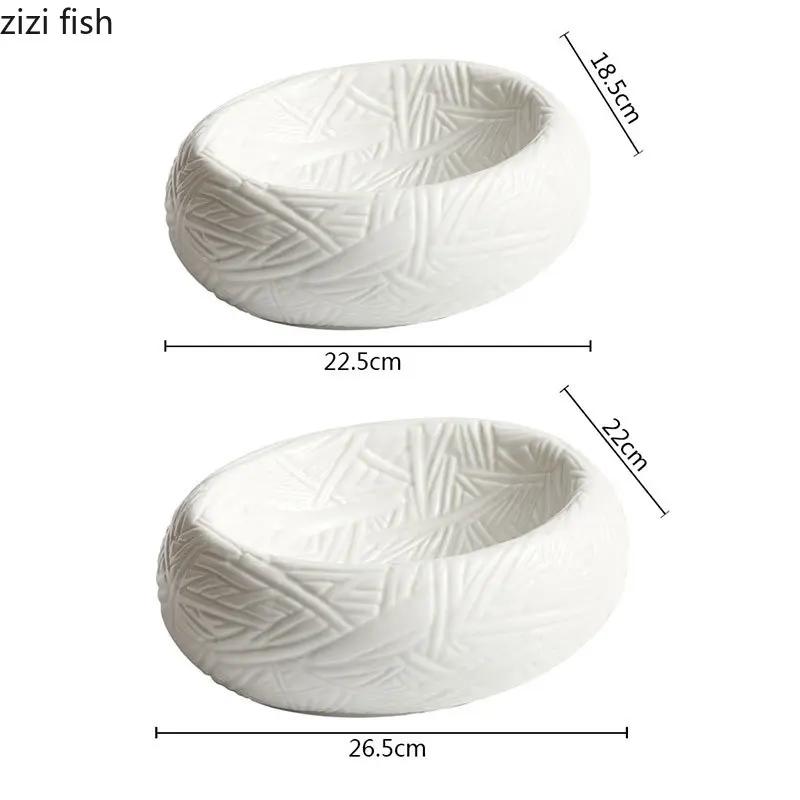 Ceramic Dinner Plate Restaurant Oval Relief Texture Thick Soup Plate Dessert Plate Pasta Plates Insulation Plates Home Tableware