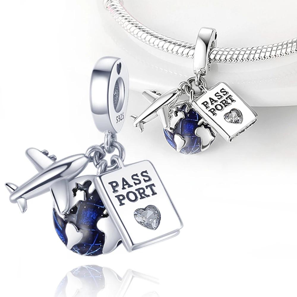 Charms Copperairplane Passport Earth Travel Beads Fit Charms Plataoriginal Bracelet Beads Women Jewellery Making