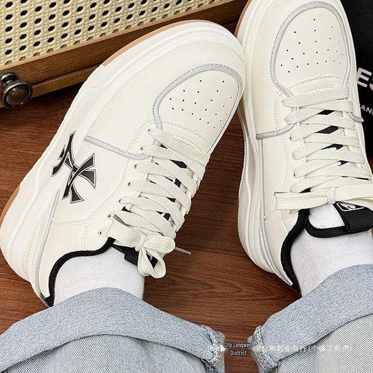 Men's 2025 Niche Summer Breathable Anti-Odor White Thick-Soled Height-Increasing Casual Sneakers
