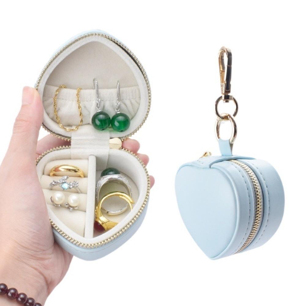 Mini Size Hanging Keychain Jewelry Box Portable Case Storage Case Mini Jewelry Box Display Organizer Heart-shaped Design