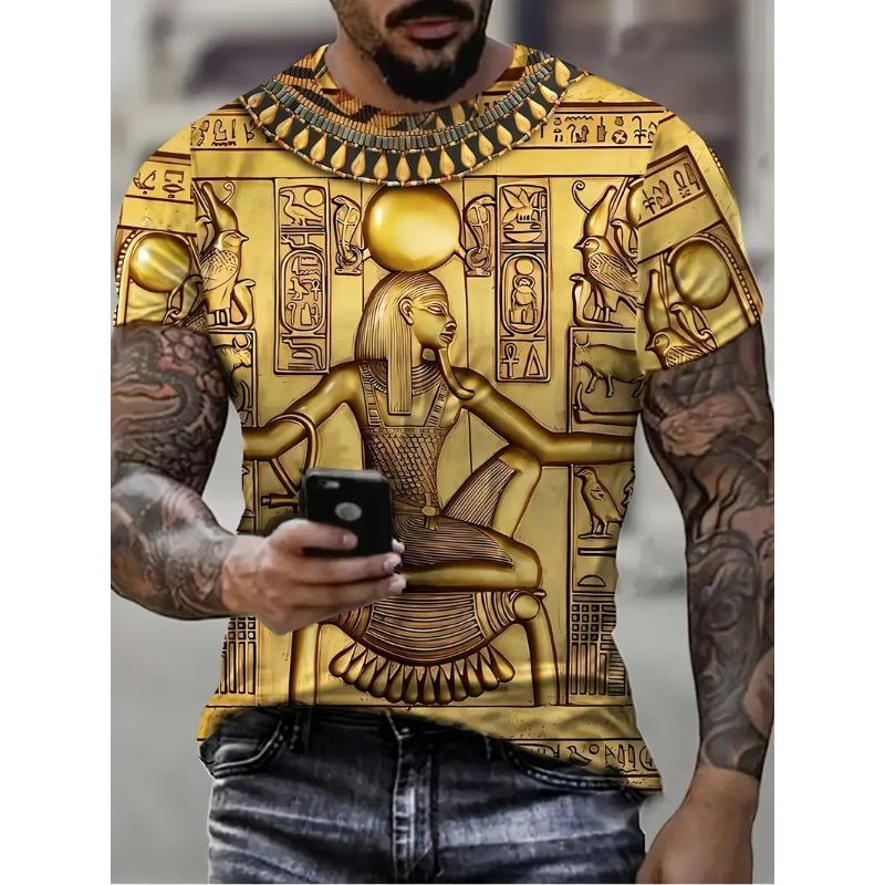 

Large Men s Egyptian Pharaoh Mural Pattern 3D Printed Men s Round Neck Short Sleeved T-shirt Summer Fashion T-shirt Casual Comfortable Versatile Top XS