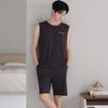 Cool Modal cotton pajamas men's summer thin short-sleeved shorts summer loose green middle-aged vest large size set