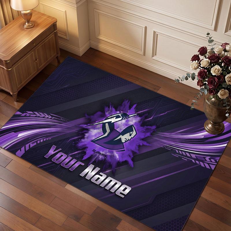 Melbourne Storm Personalisiertes Kristall-Samt-Teppich, Benutzerdefinierter Namens-Text Weicher Anti-Rutsch-Teppich für Wohnzimmer Schlafzimmer