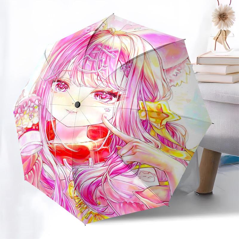 1pc Outdoor Umbrella with Cute Anime Girl Design - Automatic Opening/Closing, Portable 3-Fold Design, 8-Rib Iron Frame - Perfect Gift for Fans, T