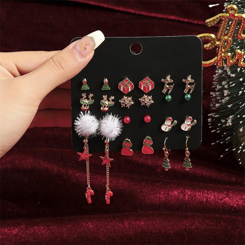 24Pcs Christmas Earrings Set For Women Small Shiny Zircon Xmas Tree Santa Claus Snowflake Earring Party Jewelry Accessories Gift