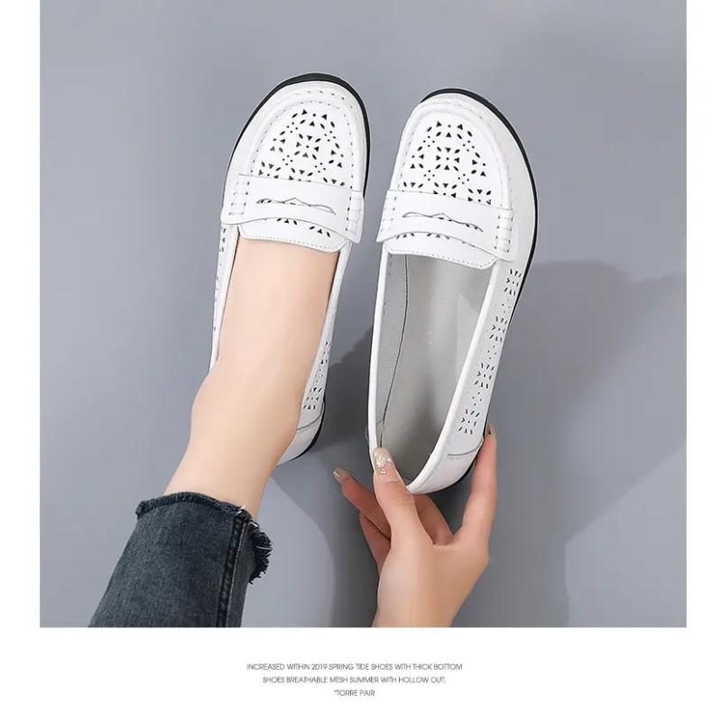 Dámské ležérní kožené mokasíny s výřezy Lehké měkká podrážka Protiskluzové Pohodlné Baleríny