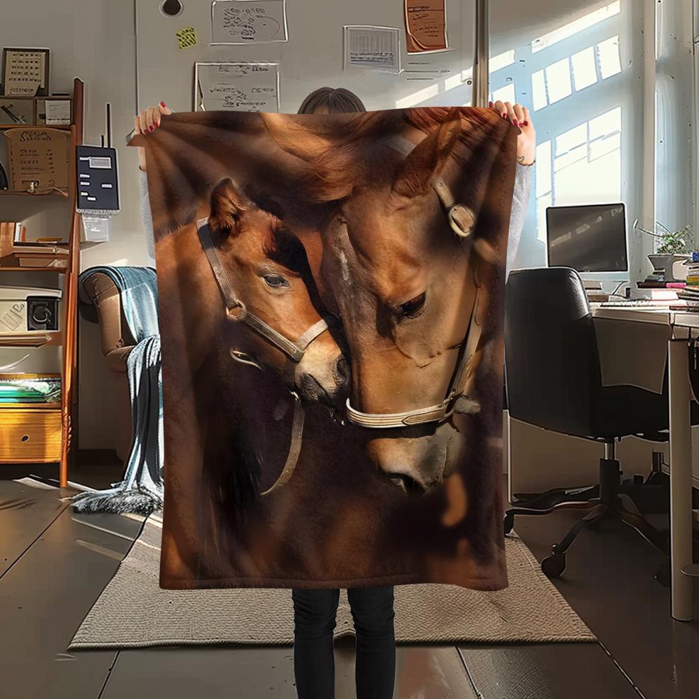 1Pc Horse Print Flannel Blanket, High Quality Comfortable for All Seasons, Home Decor, Warmth and Comfort, Perfect for Christmas Gifts