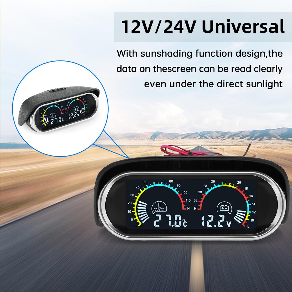 2 IN 1 LCD Meter Water Temperature Gauge+Volts with Sensor Radiator Temp Joint Pipe Sensor 26-40mm Hose Adapter for Car 12V24V