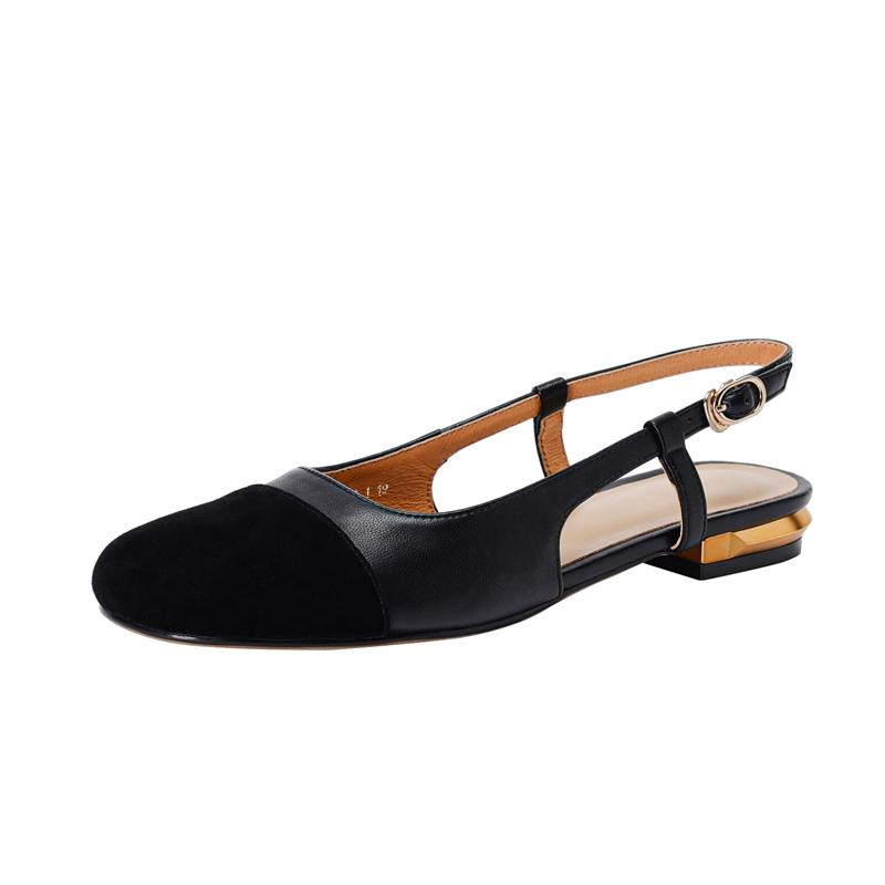 Fashion Women's New Spring/Summer Round Head Genuine Leather Sheepskin Low Heel Large Size Small Fragrant Baotou Sandals