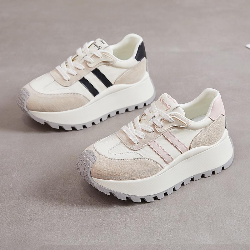 Leather Platform Forrest Gump Shoes Women's 2025 New Four-season Casual Versatile Non-slip Sports Shoes Classic Flat-bottomed German Training Shoes