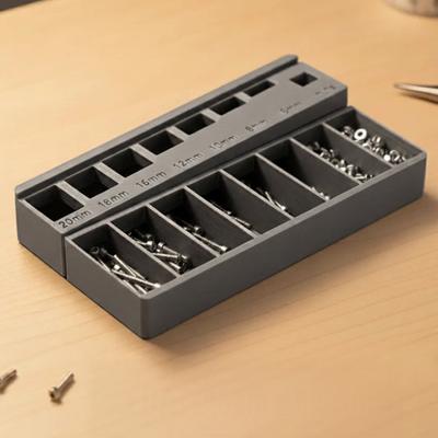Třídicí box na šrouby M3 se 7 měřicími drážkami, přesný třídicí box na šrouby M3, délku šroubů, odolný, malý, na drobné díly, na šrouby, na hardware.