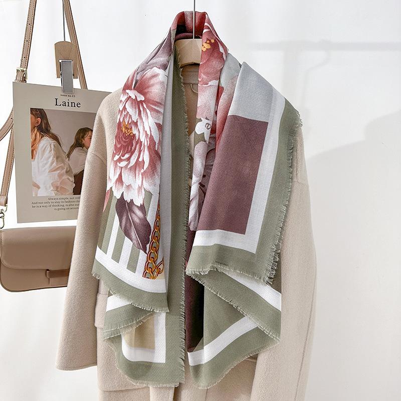 130 beard removal large square scarf new high-end retro simple flower printing silk scarf thin outer shawl