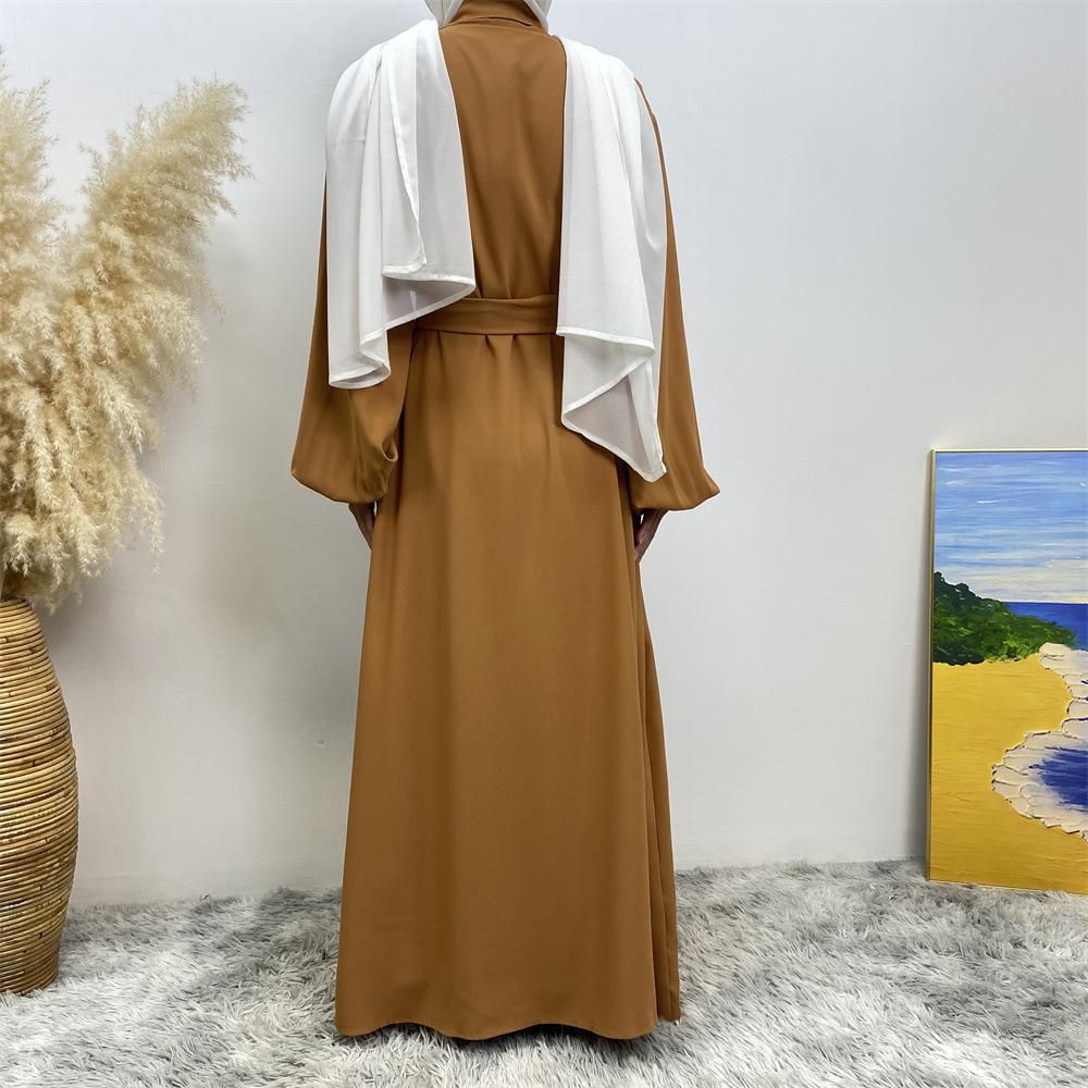 12-Color Slim Fit Long Sleeve Cardigan with Pockets - Casual Muslim Robe Style 1876