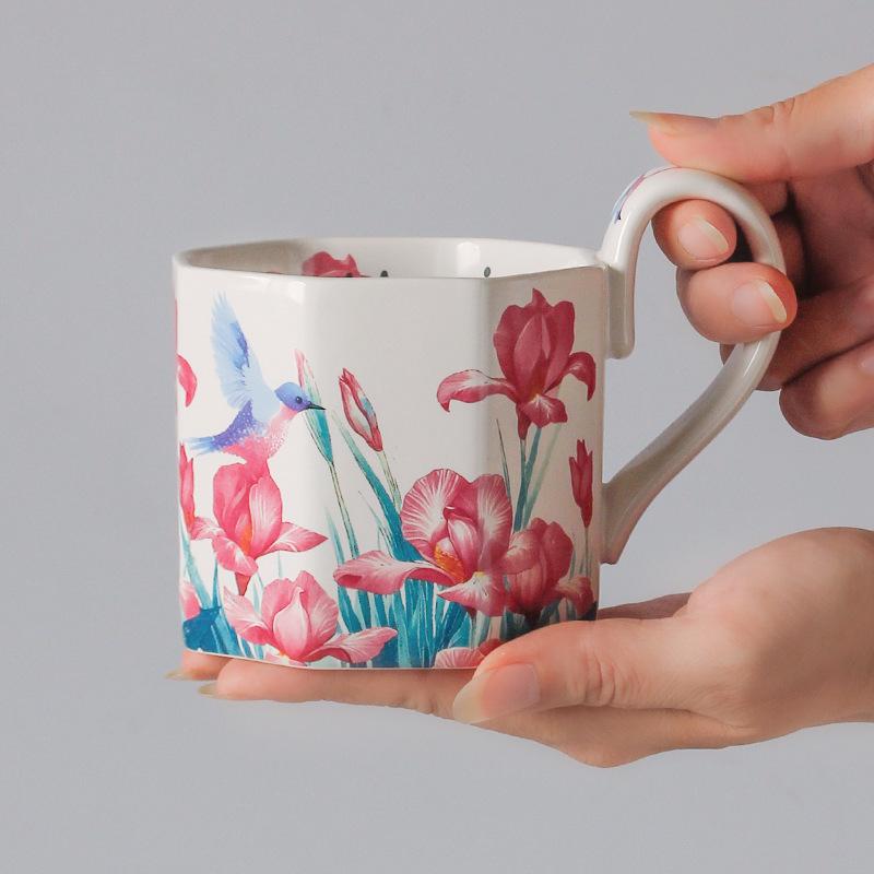 Oil Painting Flower Coffee Cup Matte Retro Exquisite Breakfast Cup Souvenir Niche Birthday Gift Girl