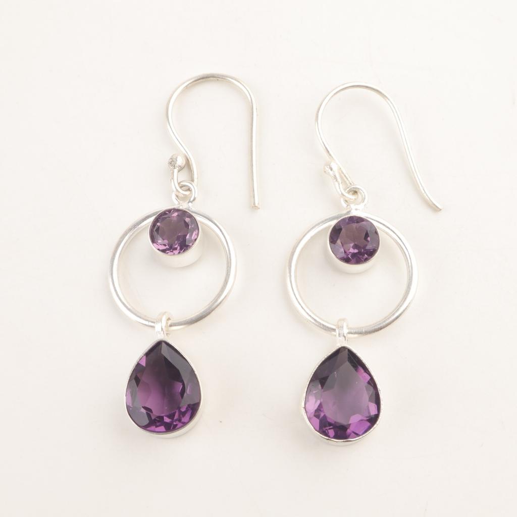 Pear Crown Chakra Amethyst Stone Sterling Silver Daughter Gift Dangling Earrings EE-140-5