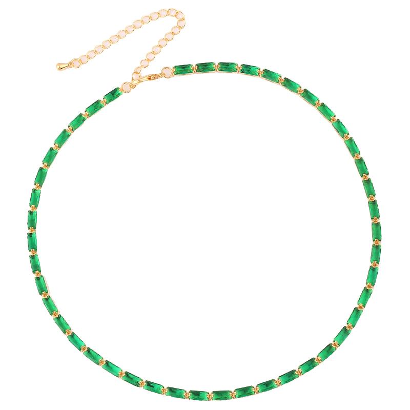 Sexy Choker Tennis Chain Necklace For Women Luxury Green Cubic Zircon Diamond Short Iced Out Hip Hop Neck Accessories Jewelry золотой
