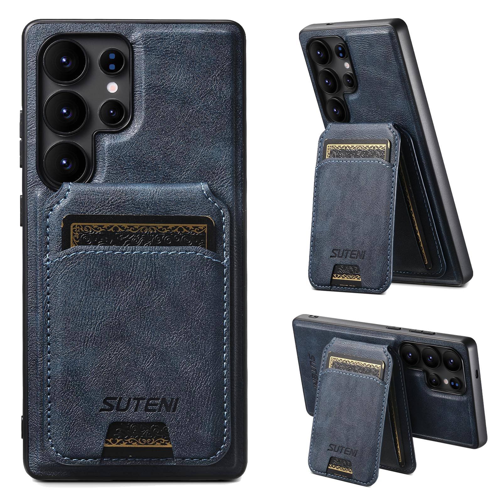 

Для Samsung Galaxy S22 Ultra 5G Магнітний чохол з кишенею для карток Шкіряна задня кришка для телефону з текстурою коров ячої шкіри Blue