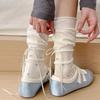 Spring/Summer Floral Ruffled Heel Ribbon Bow Korean Style Calf Socks for Girls