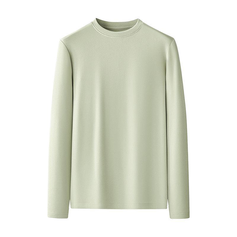 Men's Warm Double-Faced Fleece Tencel Top: Thickened, Velvet, Round-Neck, Solid Color, Perfect for Autumn and Winter.