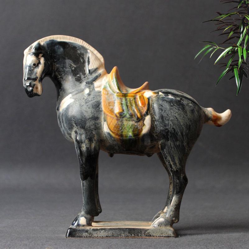 

Тан Саньцай, синий глазурованный боевой конь, домашний декор, древний фарфор, найденный в имитации, музейные скульптуры, статуэтки