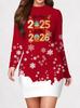 2026 New Year Christmas Party Dress, Women's Long Sleeve Round Neck Casual Tight Mini Dress