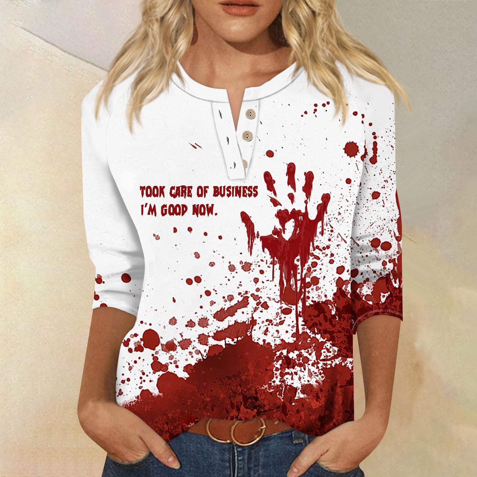 

Женский повседневный топ с принтом Хэллоуина, V-образным вырезом, застежкой на пуговицы и рукавами длиной семь четвертей XXXXXL белый