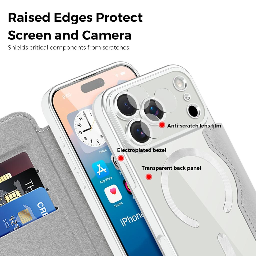 For iPhone 17 Pro Case Compatible with MagSafe RFID Blocking Leather Phone Cover