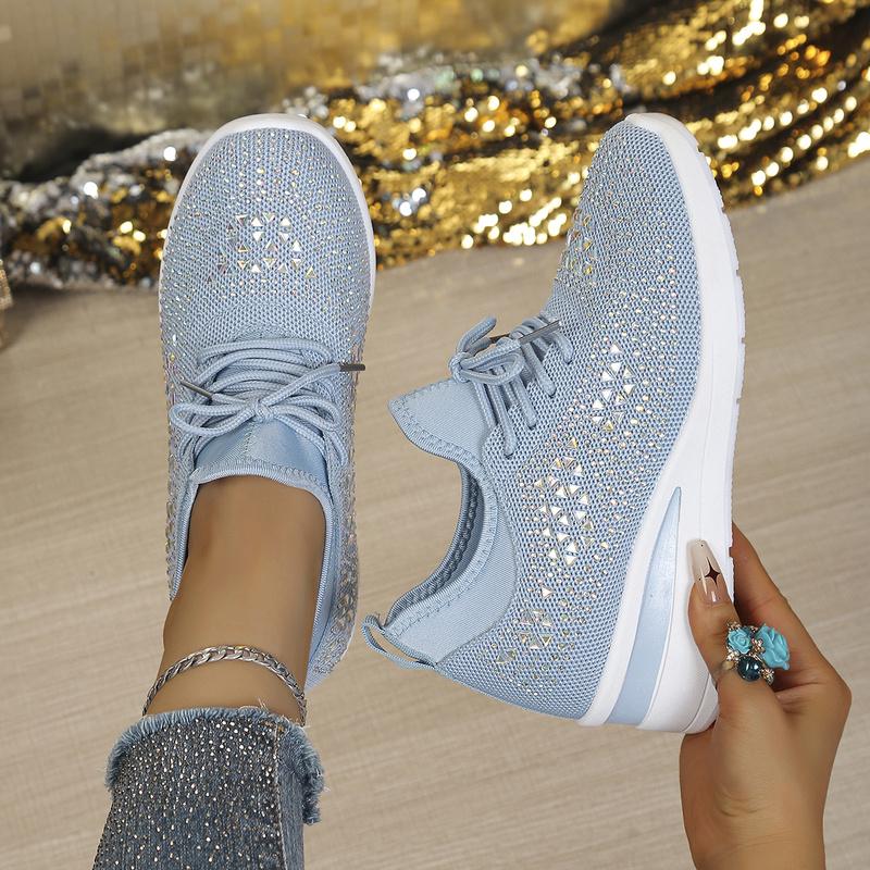 Ladies Four-Season Mesh Platform Shoes Bling Triangle Rhinestone Soft Rubber Sole Casual Daily Sneakers