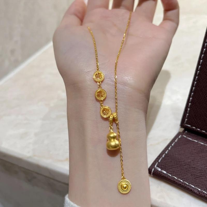 Gourd Necklace Chinese Style Retro Minimalist 3D Glossy Pendant 1Pc Charming Jewelry for Graduation Gift for Students