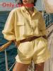 Set Casual da Donna in Cotone e Lino a Maniche Corte con Pantaloncini per Estate e Primavera