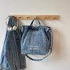 2025 Large Capacity Retro Denim Crossbody Bag with Letter Print - Korean Style for Women