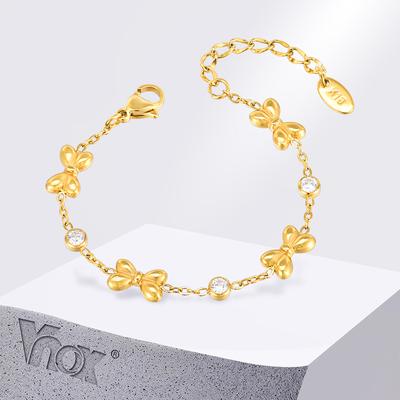 Vnox Stainless Steel Children's Bracelet For Baby Girls,Cubic Zirconia Inlay With Bow Element Chain,Cute Style Zircon Daily
