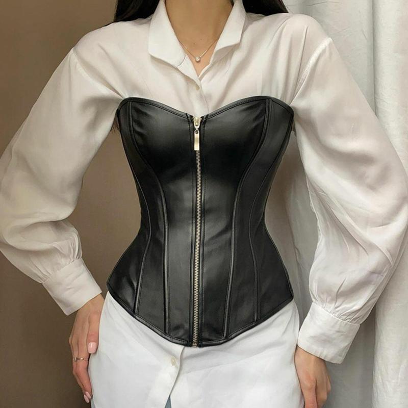 Push Up Bustier Sexy Crop for Tank Tops Sleeveless Corset Zipper Vest Waist Trainer Steampunk Waist Cincher For Women Bl