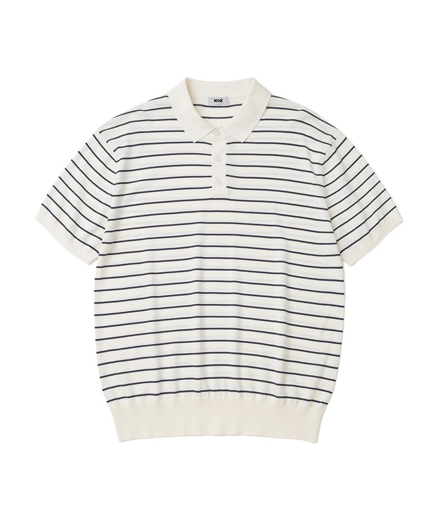 XOX Button Collar Summer Cool Crop Short Sleeve Knit [Ivory St]