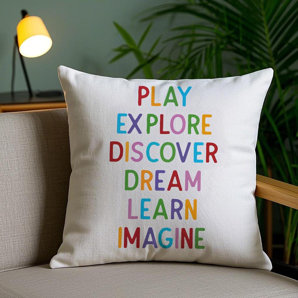 English Education Cushion Cover Plush Fabric DoubleSided Printed Invisible Zipper Sofa Pillow Case Home Bedroom Decor