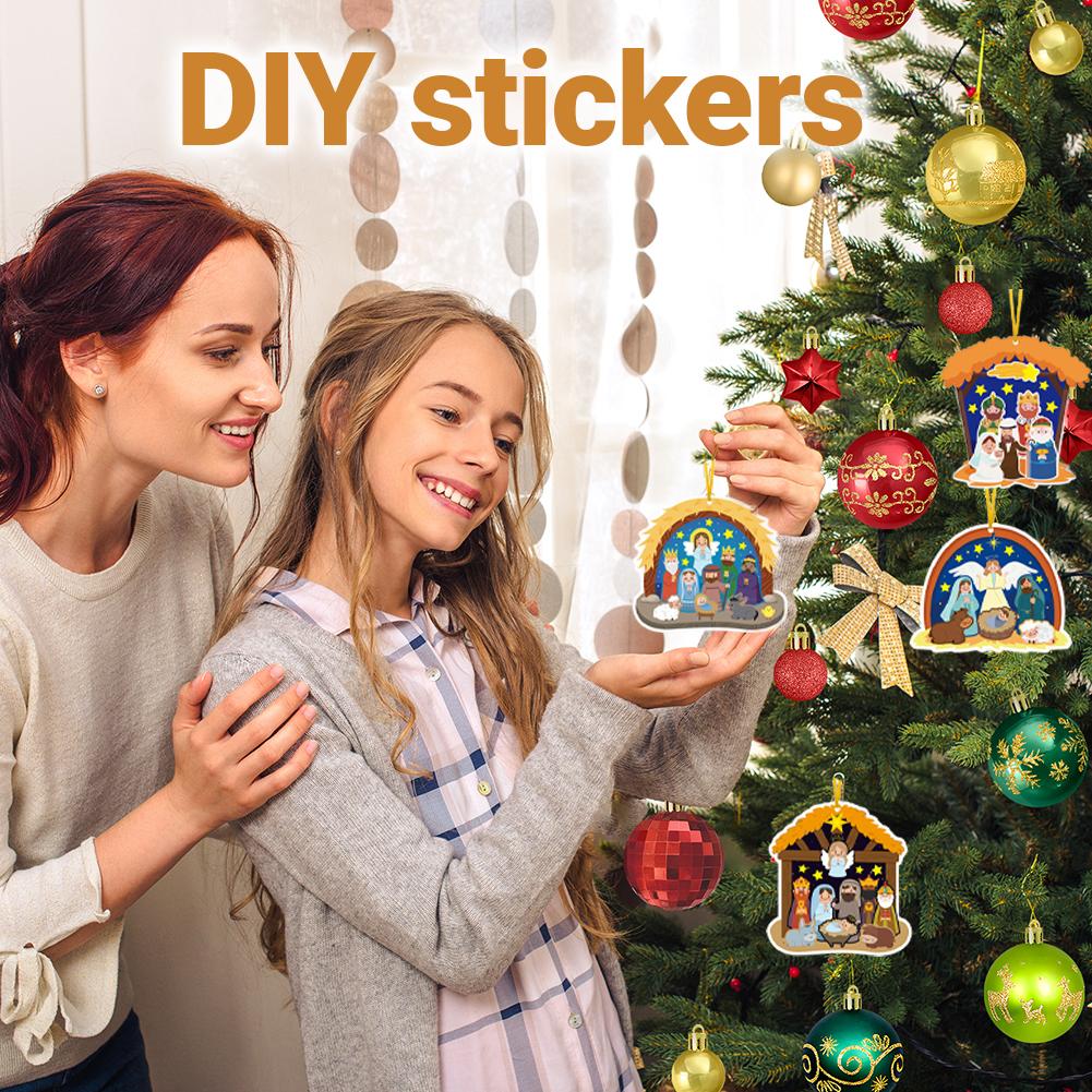 24Sheets Nativity Stickers for Kids DIY Puzzle Games Toys Children Make A Nativity Scene Stickers Funny Christmas Craft Gifts