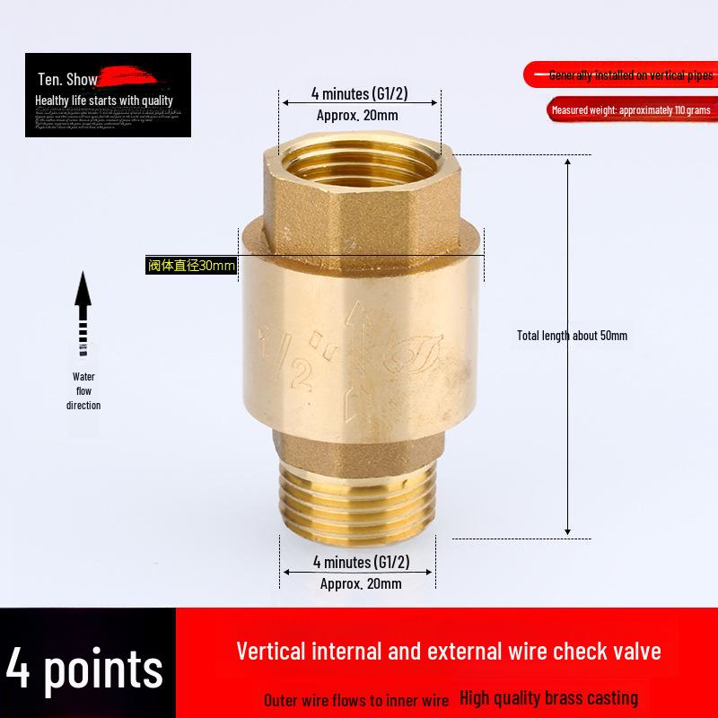 Miedziany zawór zwrotny pionowy i poziomy 4/6 punktów, 1 cal do rur wodnych i grzejników