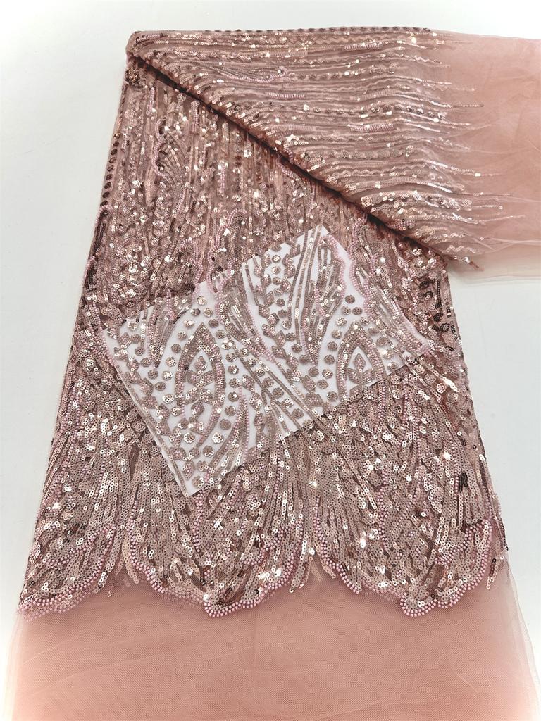 Elegant French Embroidery Green Beaded Net Lace Fabric 2025 African Nigerian Tulle Mesh with Sequins Fabric for Wedding Dress