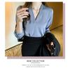 Vintage V-neck Shirt for Women Spring and Summer Long-sleeved Temperament Chiffon Workwear Suit with Simple Bottoming Tops