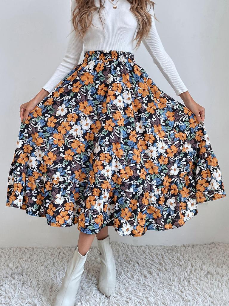 2025 Spring Floral Waist-Cinching Skirt for Europe and America